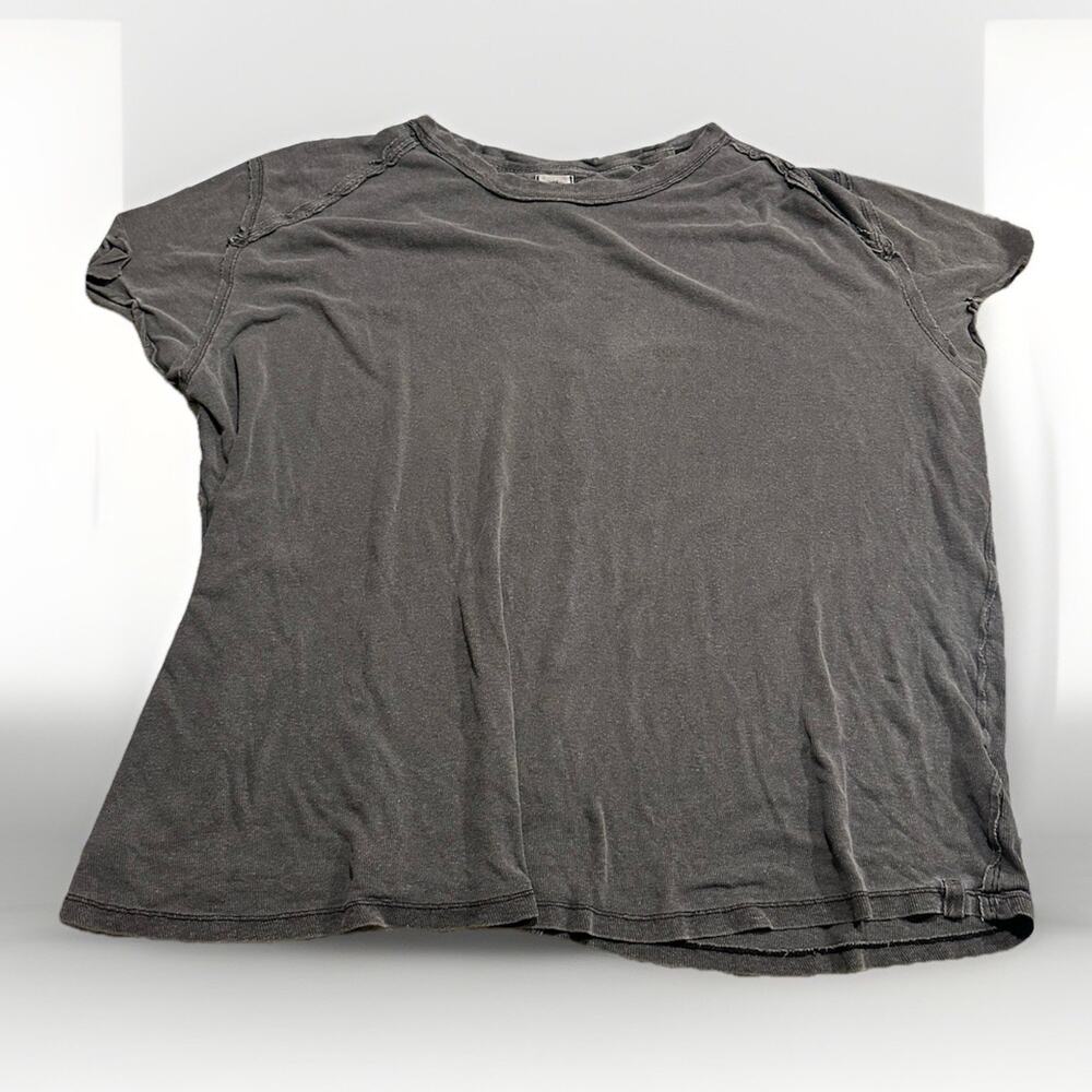 Free People Women’s Large Casual Short Sleeve Shirt Distressed Grey Loose Fit
